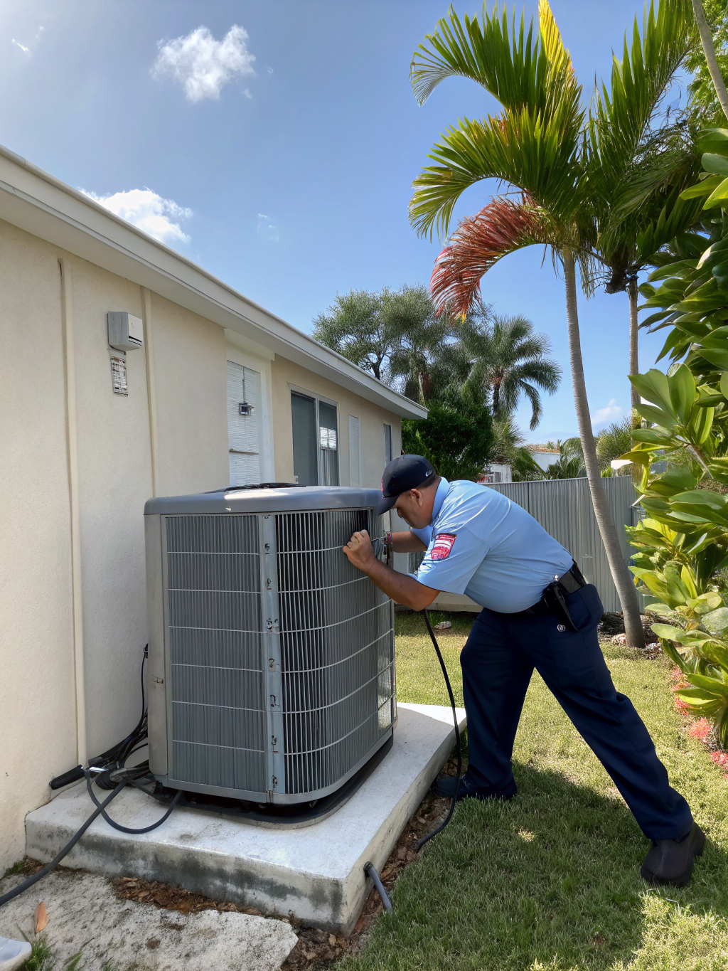 Premium AC compressor installation in a Miami backyard